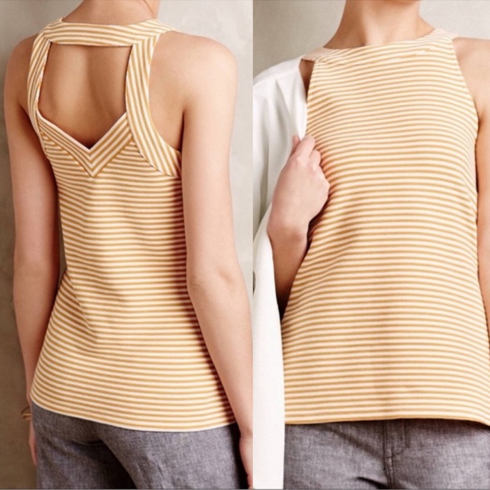 Anthropologie Deletta Ribbed Halter Tank, Women’s Size Small Mustard & White
